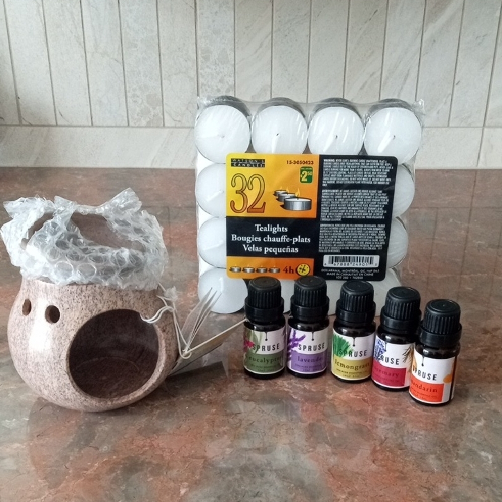 Essential Oils Burner with Tealights and Essential Oils Set
